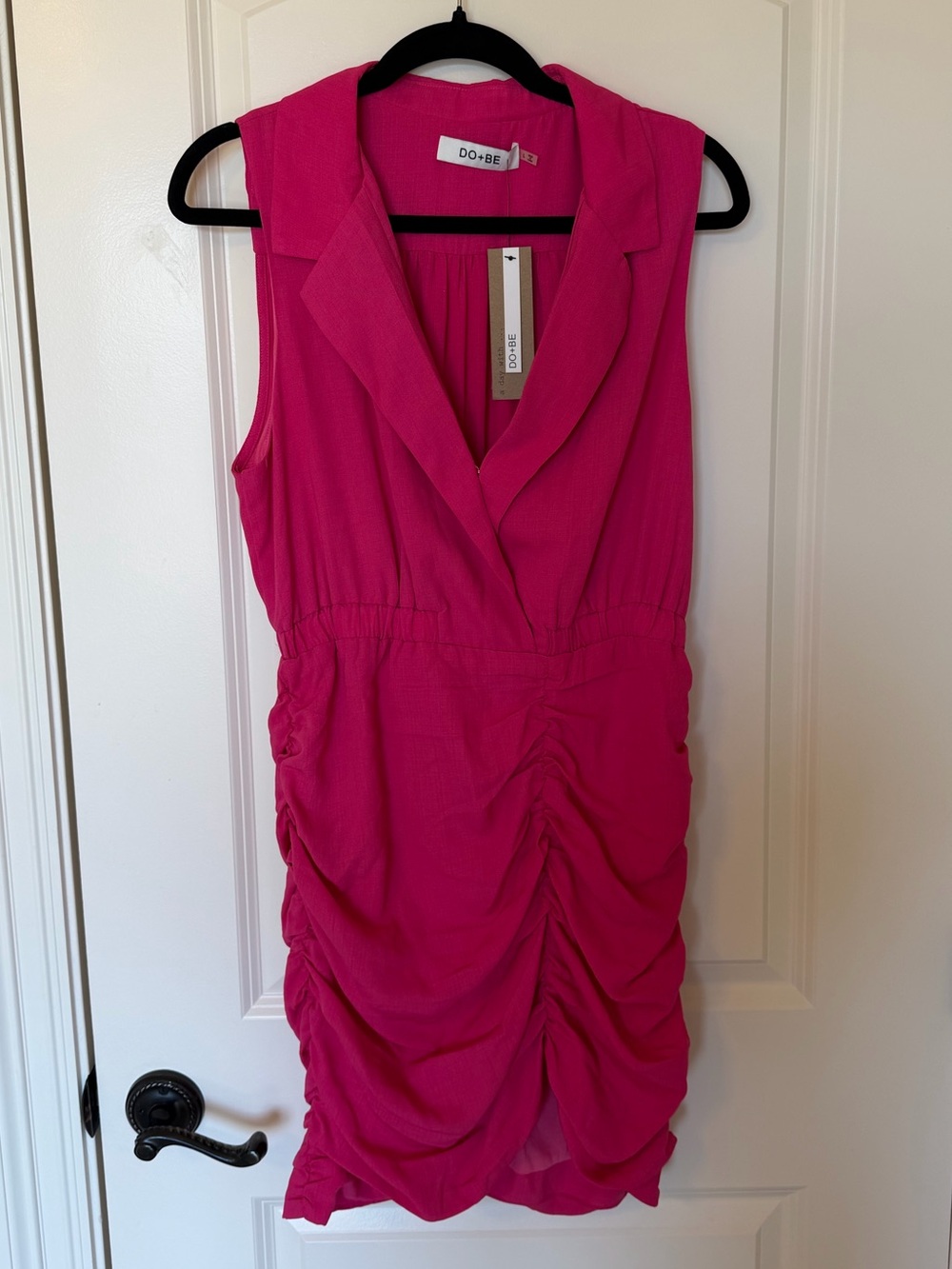 DO+BE Sleeveless Ruched V-Neck Mini Dress - Fuchsia